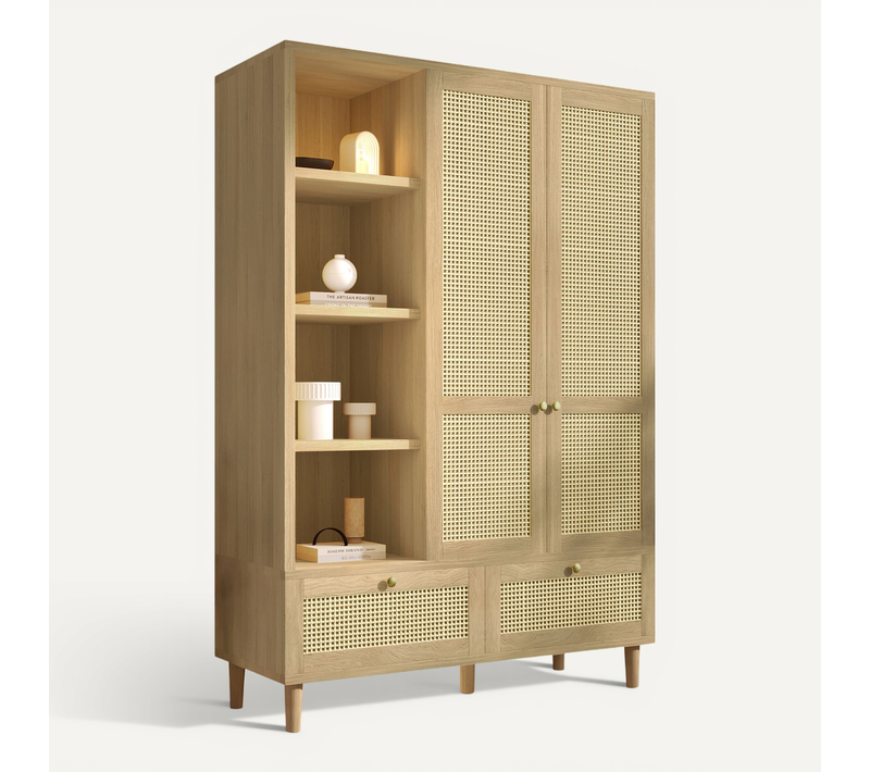 Armoire Penderie 120x50x180 Cm Bois Couleur Chêne Avec 2 Portes, 2 Tiroirs Et étagères