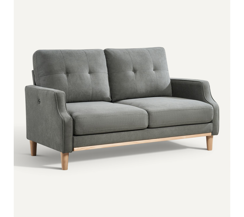 Canapé Compact 2 Places 135 Cm Avec Port USB/type-c, Tissu Gris Foncé Et Bois