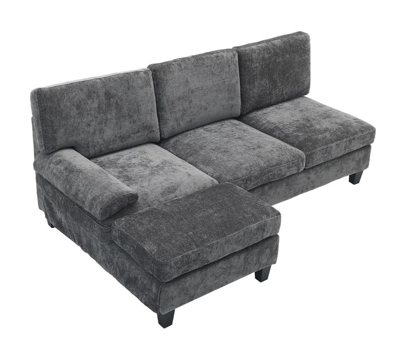 Canapé D’angle 3 Places En L 194x118x81 Cm En Tissu Gris Avec Méridienne Réversible