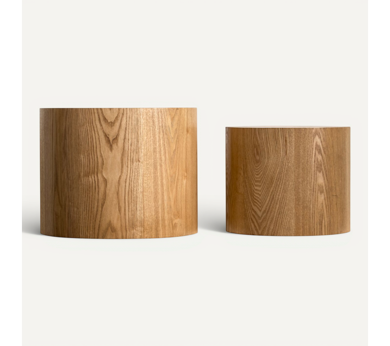 Set De 2 Tables Basses Gigognes Rondes 48x48x38+38x38x32 Cm, En Bois Naturel