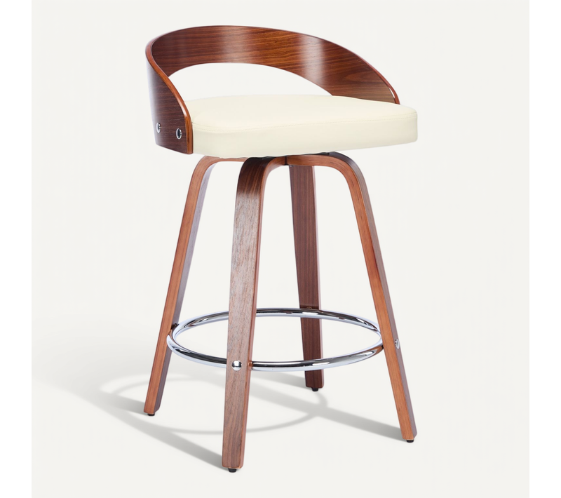 Lot De 2 Tabourets De Bar Pivotants 360° Beige En Bois Et Simili Cuir Pu