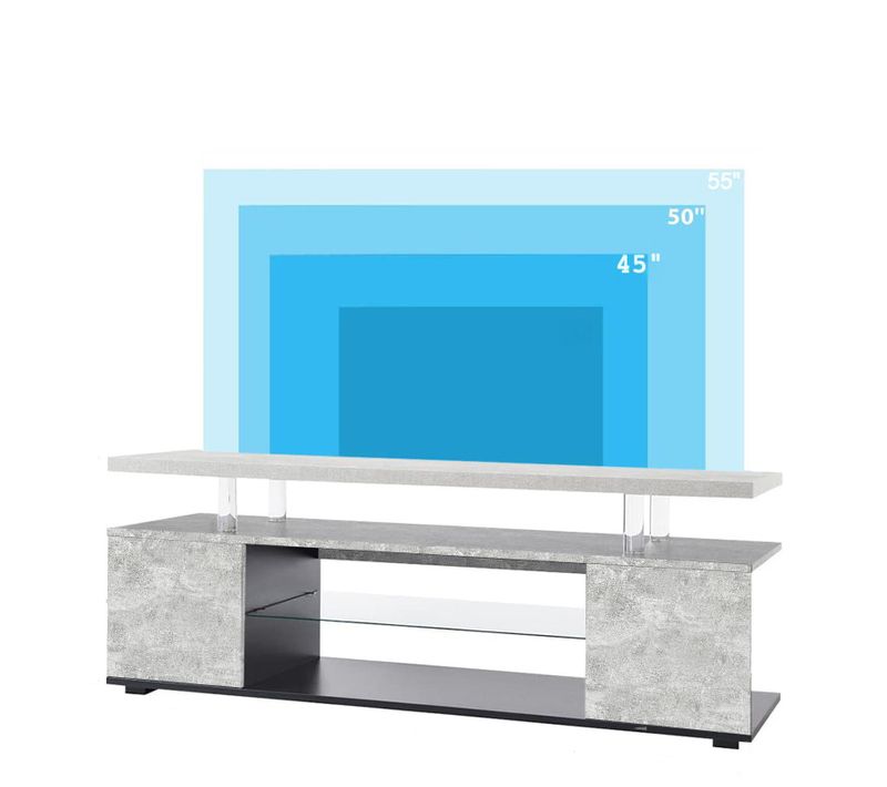 Meuble TV LED Pour Salon 130x40x48 Cm Gris Et Noir, Étagère En Verre, Rangements Et Niche Ouverte