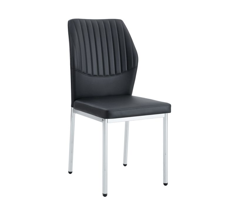 Lot De 4 Chaises De Salle à Manger 43x42.6x93 Cm Pu Noir, Pieds En Métal Argenté