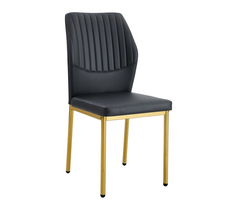 Lot De 4 Chaises De Salle à Manger 43x42.6x93 Cm En Pu Et Métal Noir Et Or, Dossier Nervuré