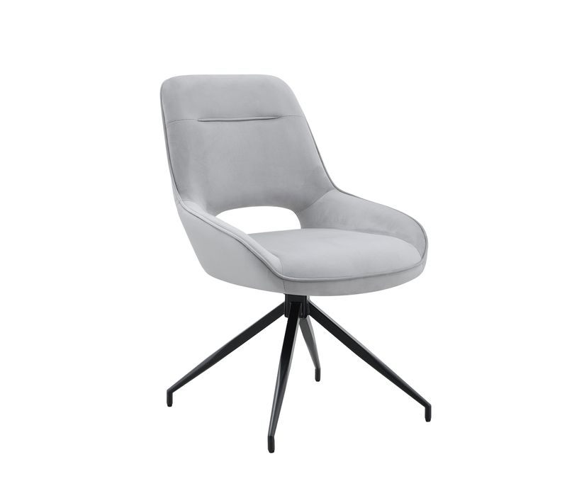 Lot De 2 Chaises De Salle à Manger Et Bureau Pivotantes En Velours Gris Clair Et Métal Noir