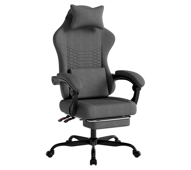 Fauteuil De Bureau Gaming Ergonomique Tissu Gris Foncé Avec Repose-pieds