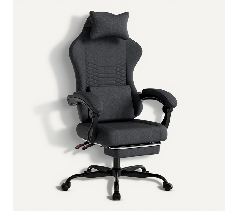 Fauteuil De Bureau Gaming Ergonomique En Tissu Noir Avec Repose-pieds