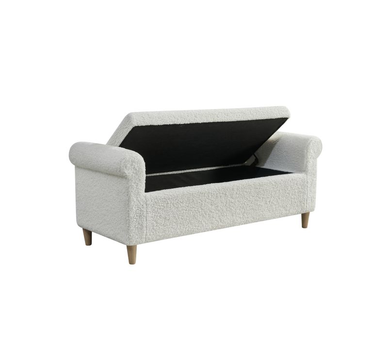 Banc De Lit, Pouf Avec Coffre De Rangement Blanc En Tissu Et Bois, Pour Chambre Et Entrée