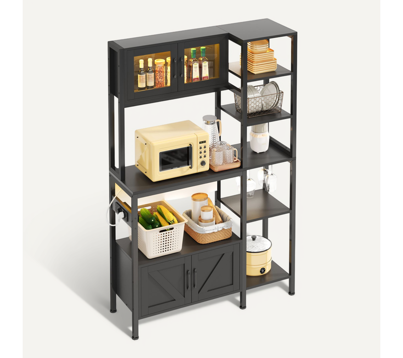 Étagère De Cuisine 115x40x180 Cm Noir Avec LED, Ports USB, 4 Portes, Meuble De Rangement
