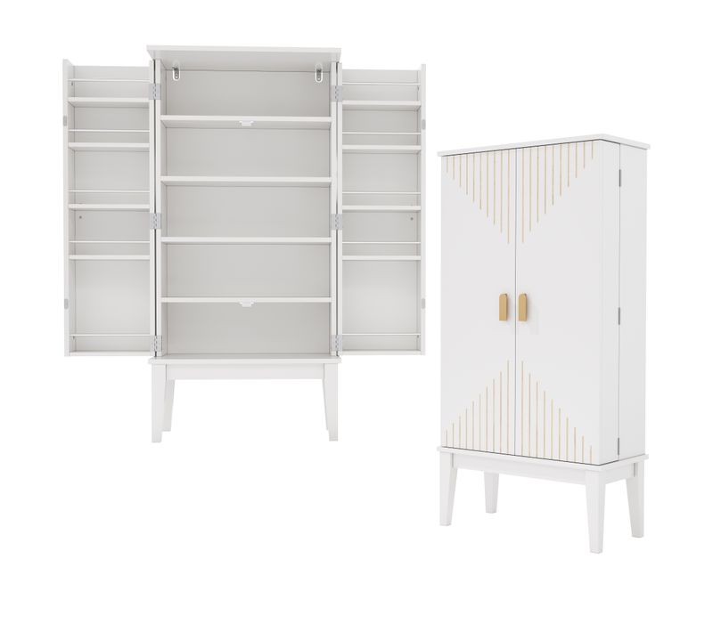 Buffet Vintage Blanc En Bois Mdf 120x59x30 Cm Avec 2 Portes, Cuisine