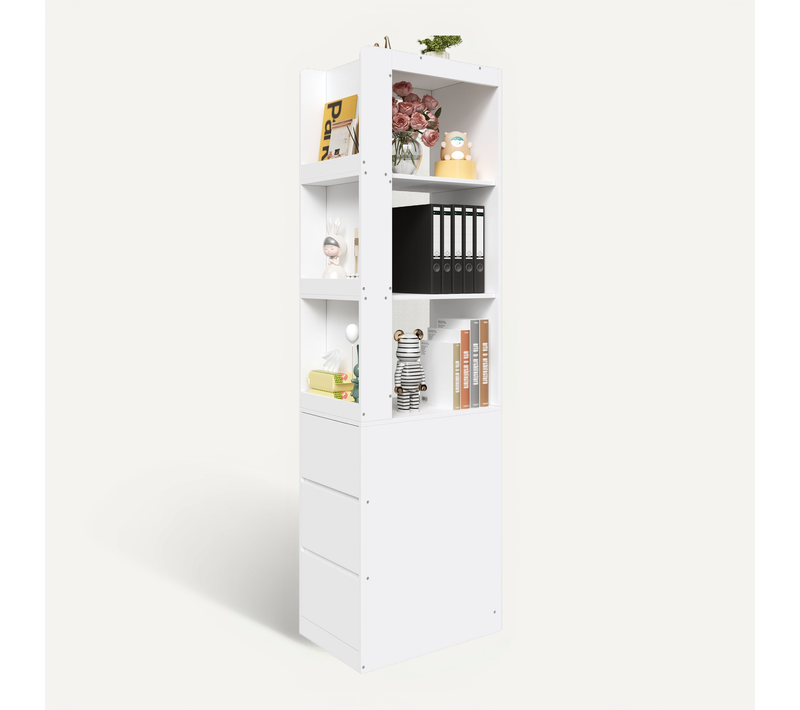 Bibliothèque Haute 60x40x200 Cm Blanche Avec étagères Et 3 Tiroirs
