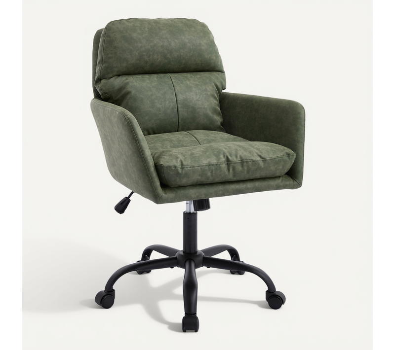 Chaise De Bureau Pivotante 60x42x93 Cm En Pu Vert Avec Cadre En Métal, Hauteur Réglable