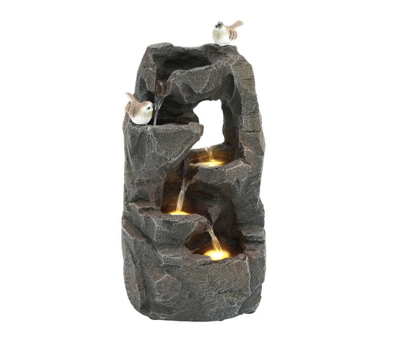 Fontaine D’extérieur LED 25.5x19x47 Cm En Résine Gris Imitation Pierre