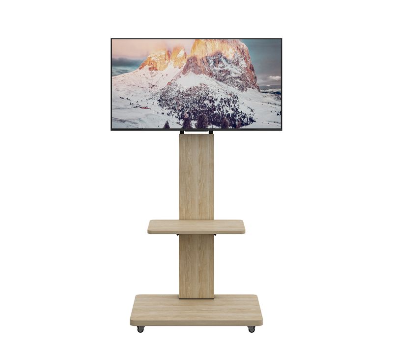 Meuble Support TV Mobile 32-75 Pouces Réglable En Hauteur Avec Étagères Bois Naturel Et Métal