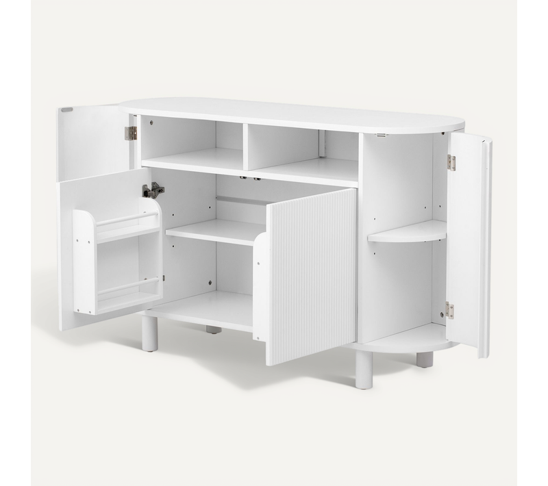 Buffet Blanc Avec 4 Portes Et Rangement Ouvert - Salon Et Entrée - 120 X 38 X 77 Cm