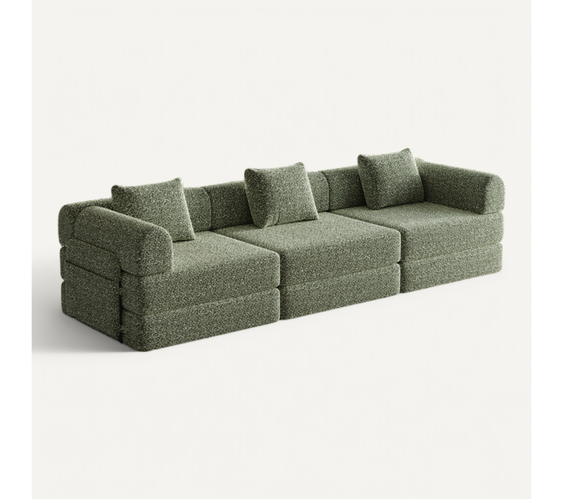 Canapé 3 Place Modulable Tissu Chenille Vert Avec Rangement Accoudoir, Cadres Métal