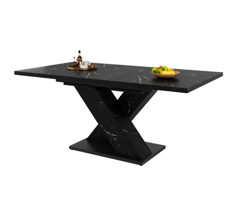 Table à Manger Extensible 119-158.5 X 80 Cm Noire Effet Marbre Pour 4 à 6 Personnes, Design En X