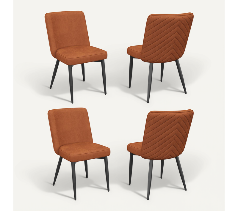 Lot De 4 Chaises De Salle à Manger Velours Rouille, Métal