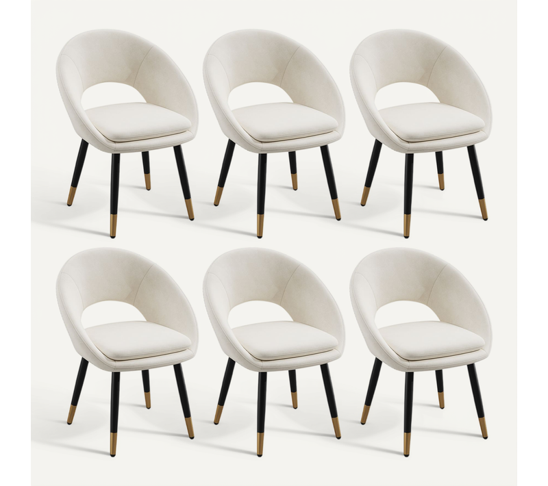 Lot De 6 Chaises De Salle à Manger En Velours Beige, Pieds Métal Noir Et Or