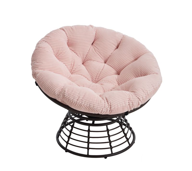 Fauteuil Papasan Rotatif 360° 92x67 Cm En Métal Marron Avec Coussin Rose