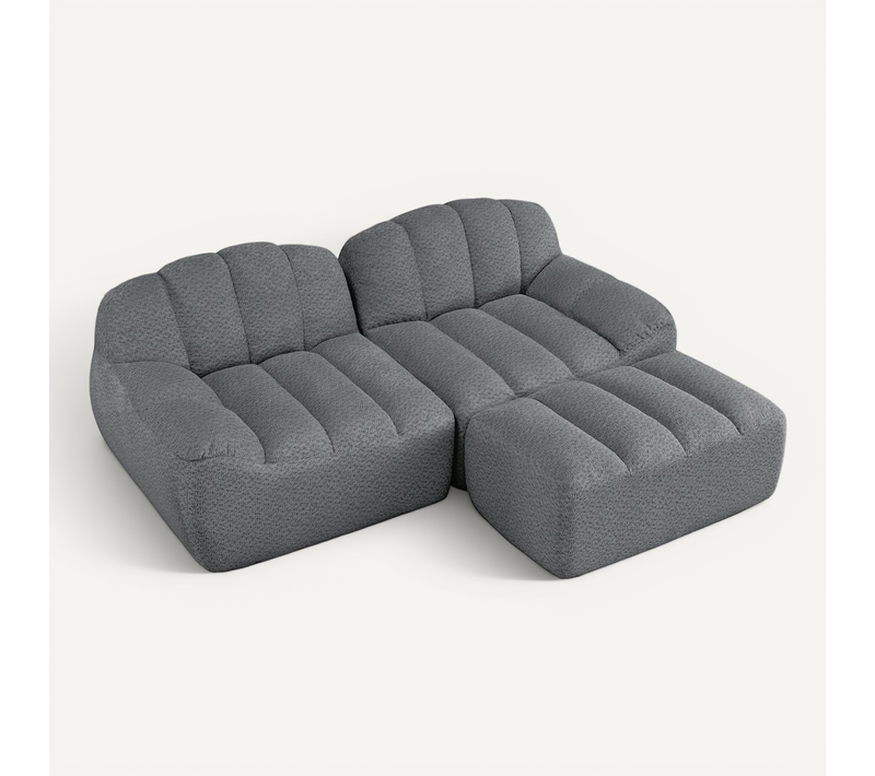 Canapé D’angle L Modulable 210x165x79 Cm 2 Places En Tissu Gris Avec Pouf