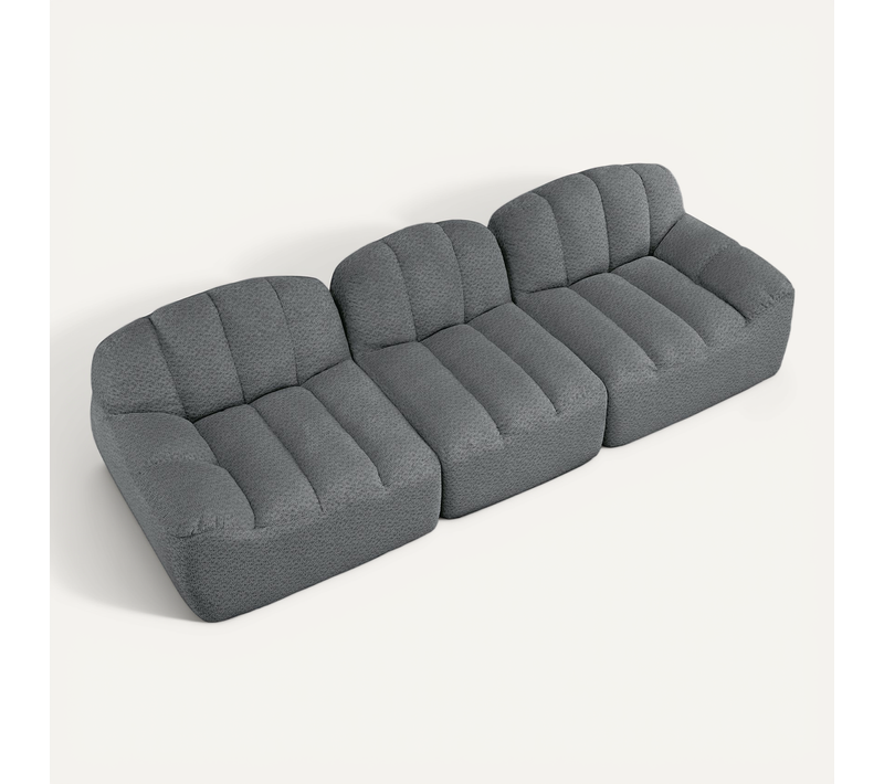 Canapé Modulable 3 Places 288x104x79 Cm En Tissu Gris, Mousse Haute Densité, Sans Montage