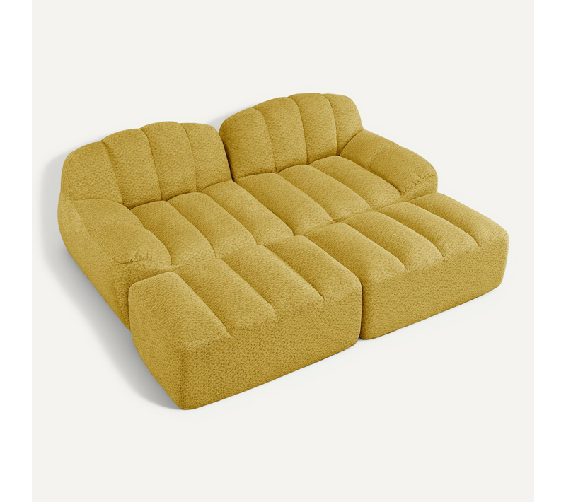 Canapé Modulable 2 Places 210x165x79 Cm Sans Cadre En Tissu Jaune Avec 2 Poufs, Sans Montage