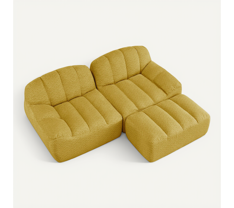 Canapé D’angle L Modulable 2 Places 210x165x79 Cm Sans Cadre En Tissu Jaune Avec Pouf, Sans Montage