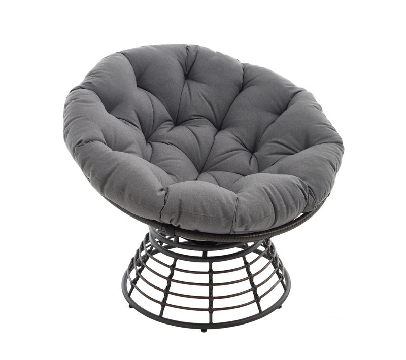 Fauteuil Papasan Pivotant 360° D.92x67 Cm En Métal Marron Avec Coussin Gris
