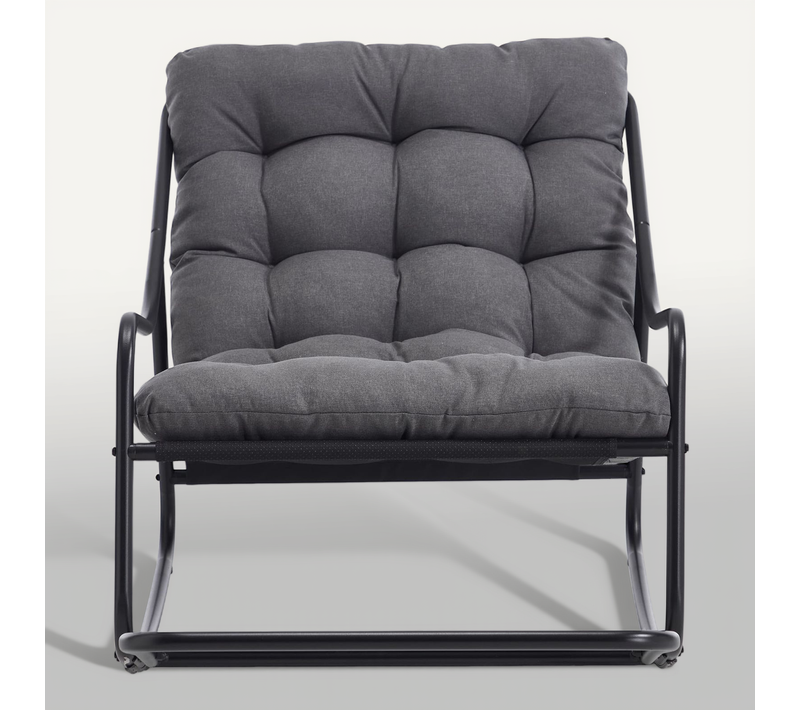 Fauteuil à Bascule Moderne Avec Repose-pieds, Métal Noir Et Coussin Gris 75x116x82 Cm