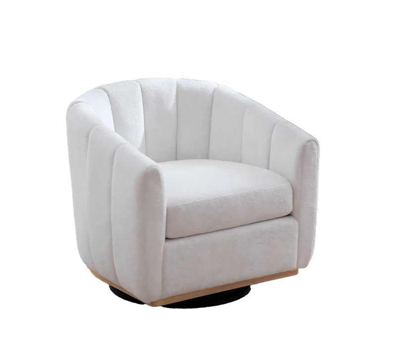 Fauteuil Pivotant 360° En Chenille Ivoire Avec Base En Métal, Forme Citrouille
