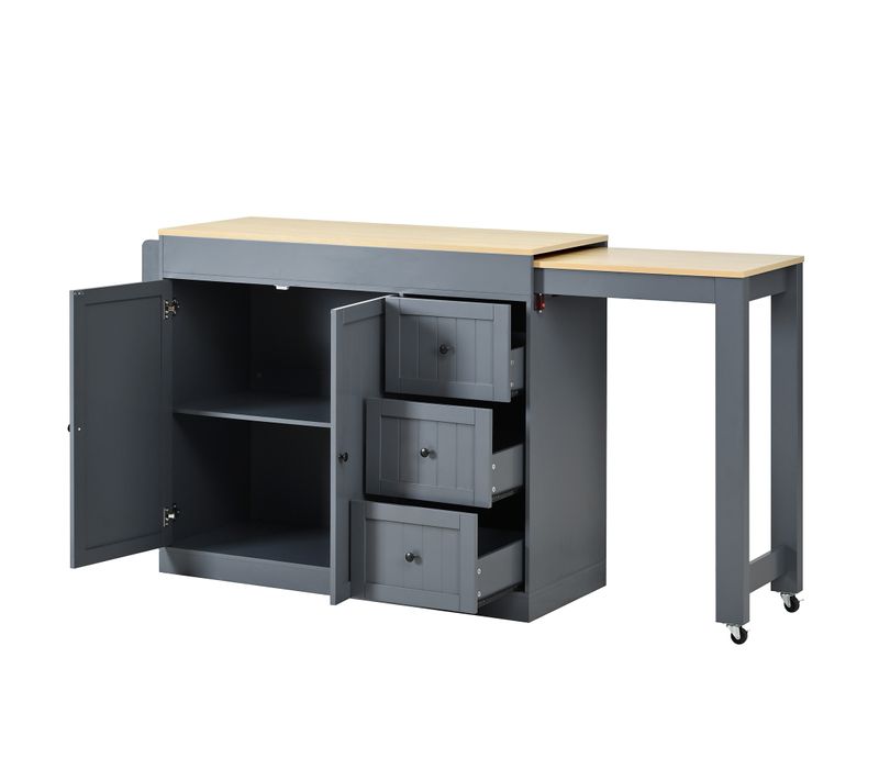 Meuble De Bar Extensible, Îlot De Cuisine à Roulettes Avec 3 Tiroirs Et Étagère à Épices Gris