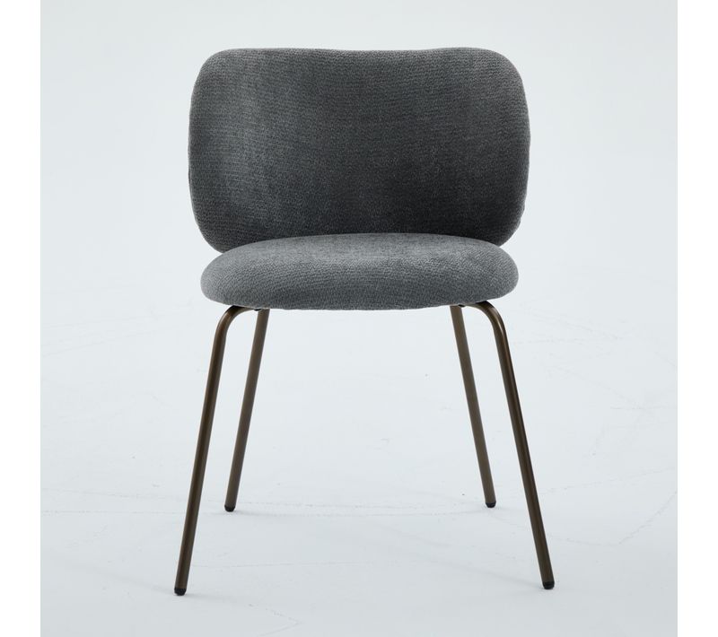 Lot De 2 Chaises De Salle à Manger En Chenille Grise, Pieds Métal Bronze