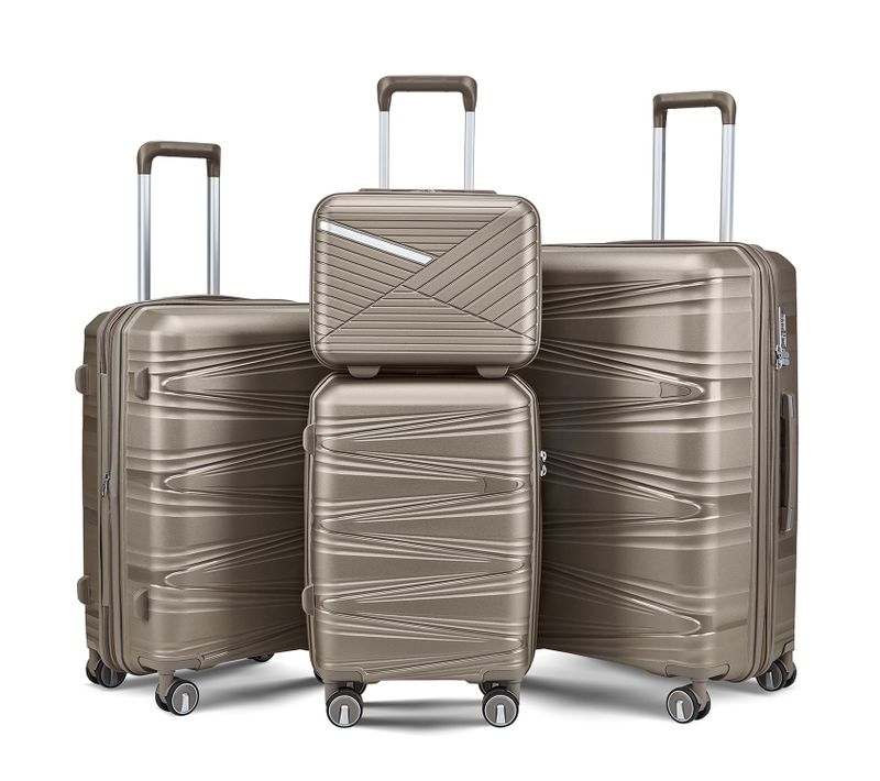 Set De Valises 4 Pièces Pp Champagne 20/24/28" + Trousse 14", Roulettes Amovibles