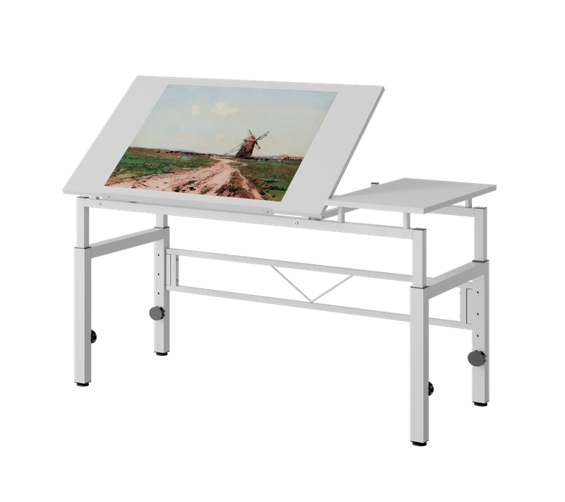 Bureau à Dessin Inclinable Réglable En Hauteur 120x60x77-100 Cm, En Métal Blanc