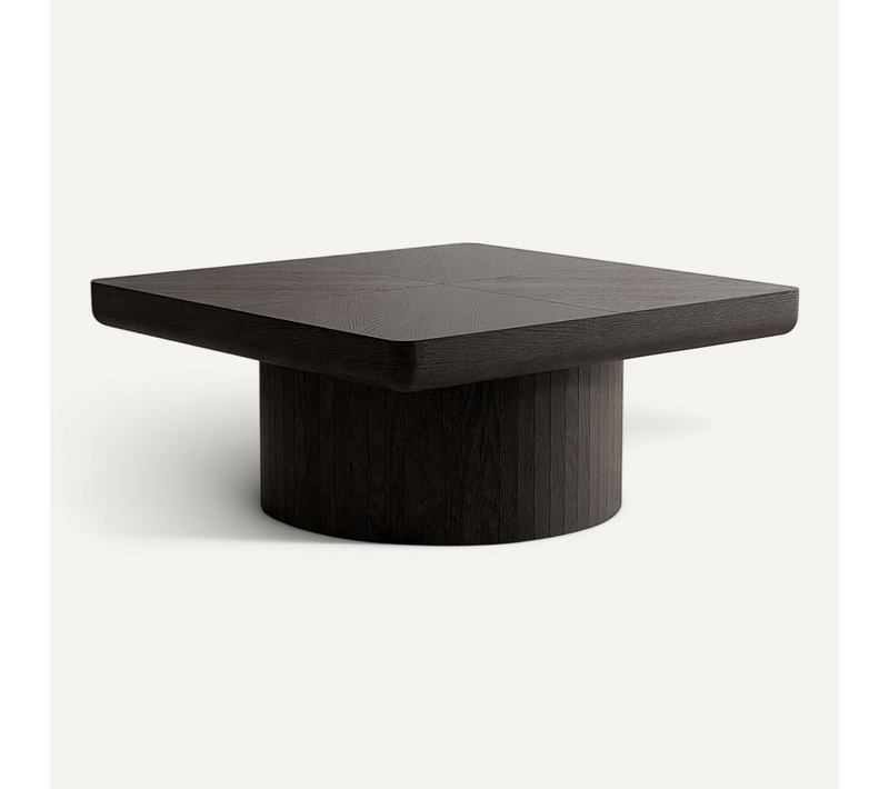Table Basse Carrée 78x78x38 Cm En Bois Noir Avec Base Cylindrique