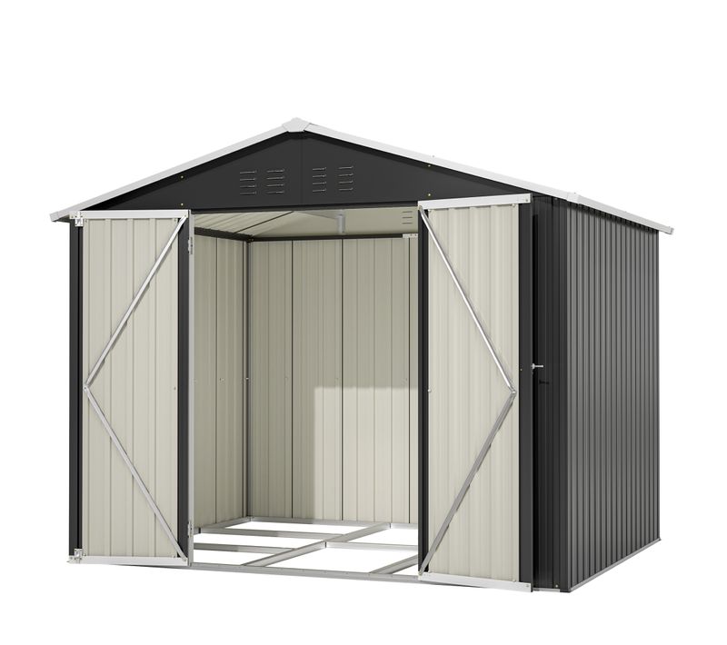 Abri De Jardin En Métal Noir 240.4x192.3x191cm Avec Porte Coulissante Et 4 Aérations