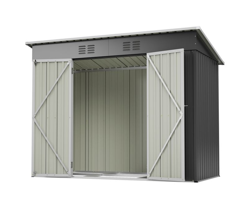 Abri De Jardin En Métal Gris 242x126x182 Cm Avec Porte Verrouillable Et 2 Grilles D’aération