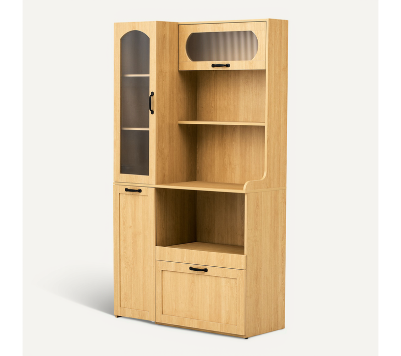 Buffet De Cuisine 98x40x177 Cm Naturel Avec étagères Réglables, Tiroirs Et Portes