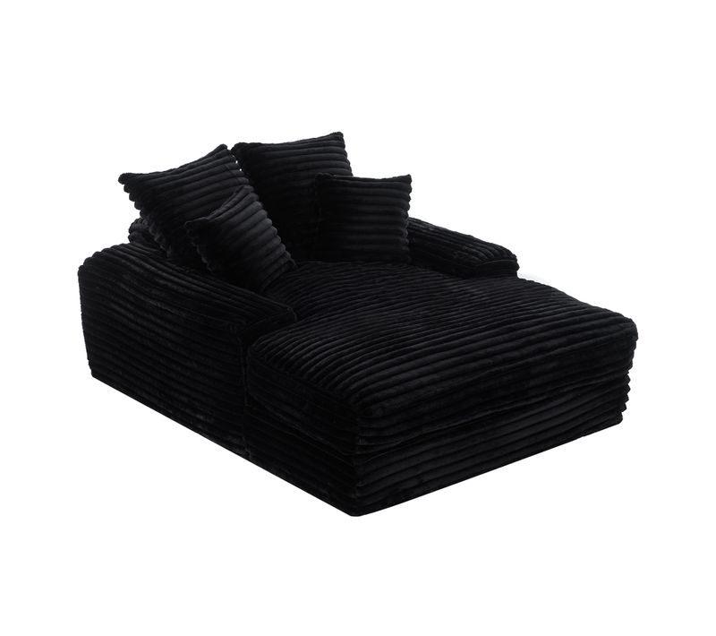 Méridienne Canapé 135x165 Cm En Velours Côtelé Noir Avec 4 Coussins, Sans Montage