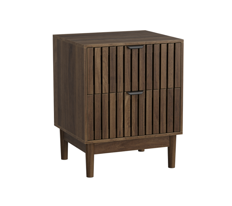 Table De Chevet 45x39x56,5 Cm Noyer Avec 2 Tiroirs, Design Moderne