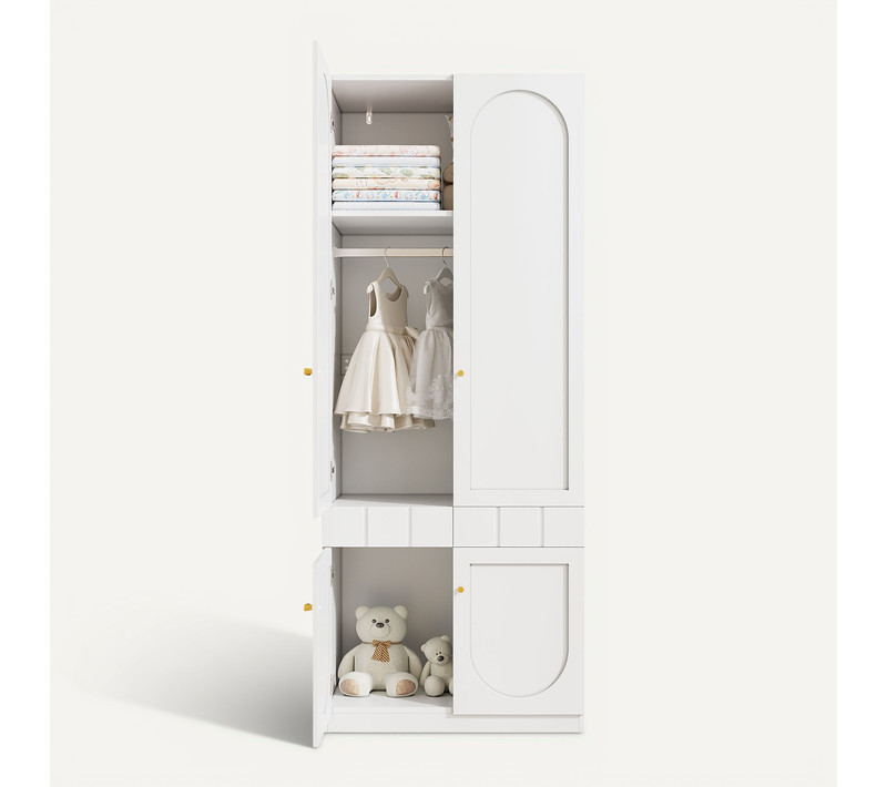 Armoire 80x50x200 Cm Blanc Avec Penderie, 4 Portes Et Tiroirs