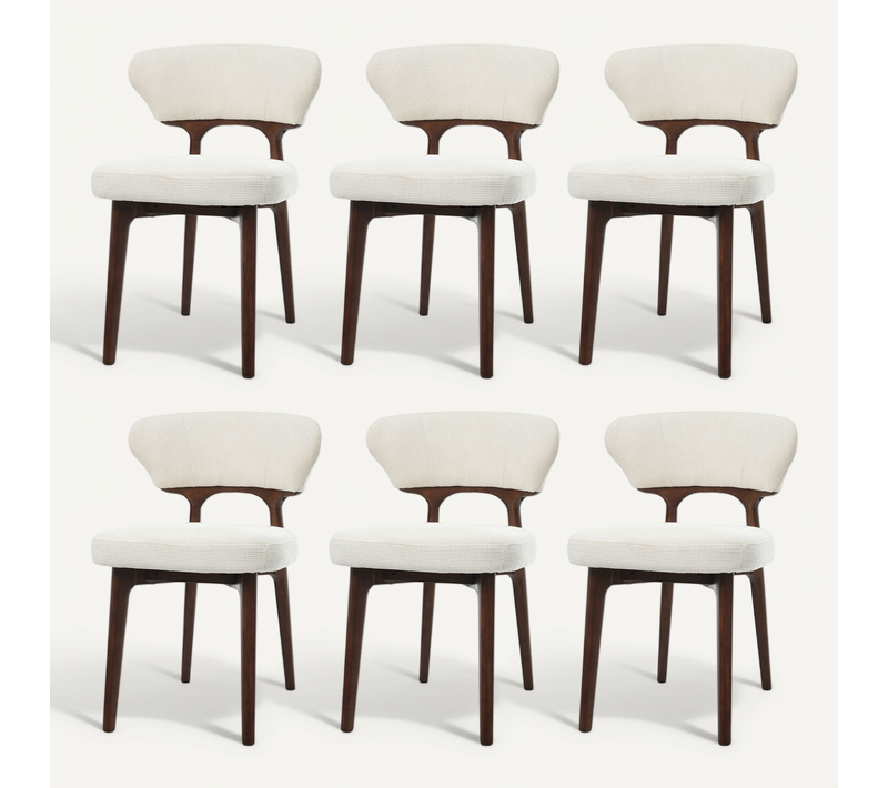 Lot De 6 Chaises De Salle à Manger En Chenille Beige Clair Avec Structure En Bois
