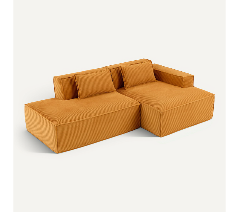 Canapé D’angle 2 Places 233x129x70 Cm Jaune Moutarde Avec 2 Coussins, Design Moderne Et Compact