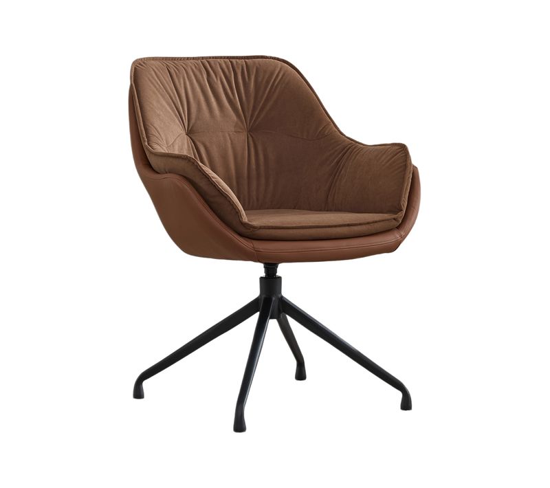 Chaise dactylo Pivotant 360° En Simili Marron Avec Retour Automatique Et Accoudoirs