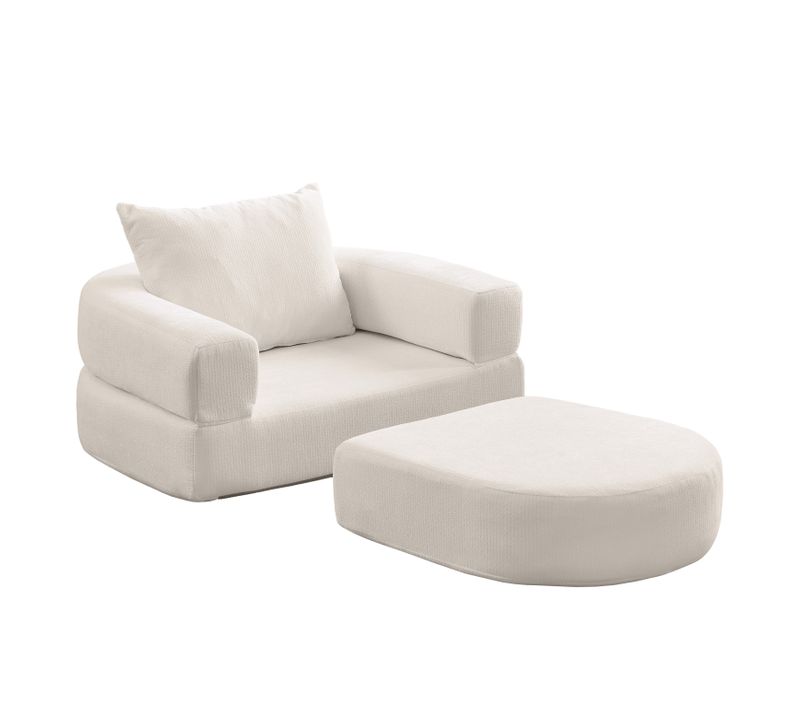 Fauteuil Convertible 101x90x21 Cm En Chenille Beige, Pour Salon Ou Chambre