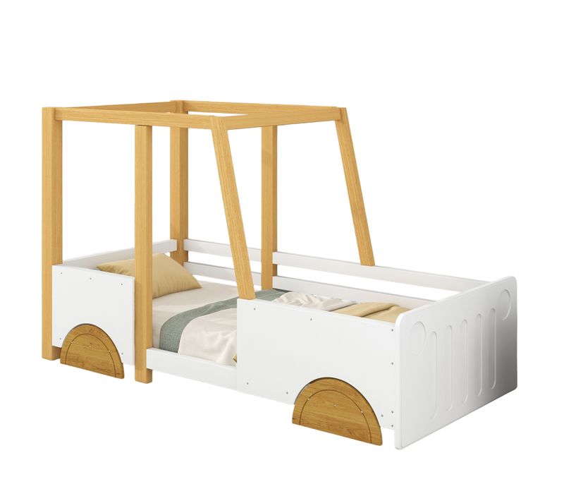 Lit Enfant 90x200 Cm - Lit Voiture Thématique Avec Roulettes Pour Enfant - Blanc