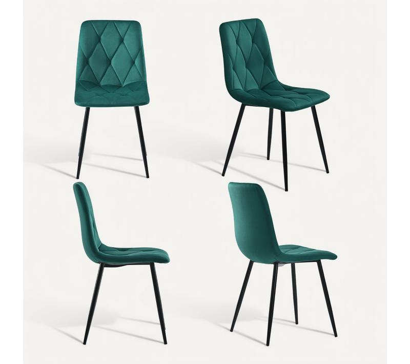 Chaise Salle à Manger Lot De 4 Avec Assise Rembourrée Et Dossier Confortable En Velours - Vert Foncé