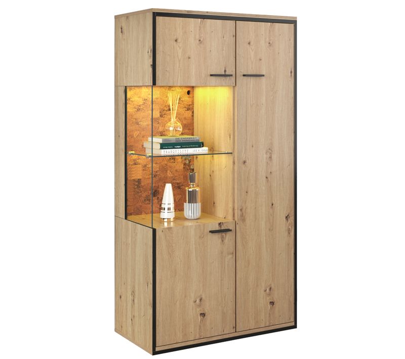 Vitrines Bibliothèques Avec éclairage LED 15 S Et étagères En Verre - 78x40x150 Cm -  Naturel