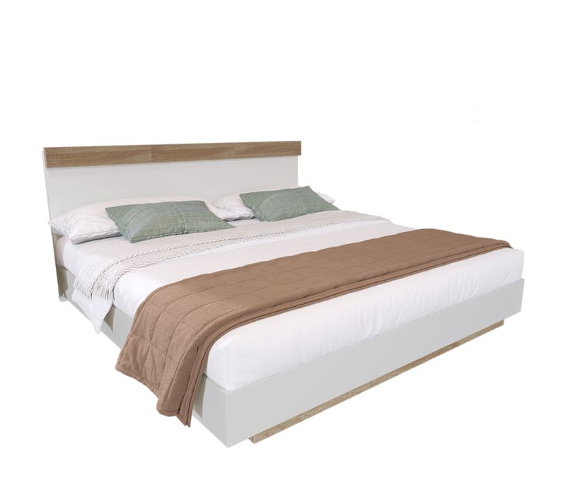 Lit Double 140x200 Cm - Lit Adulte Flottant En Bois  Avec Sommier à Lattes - Naturel